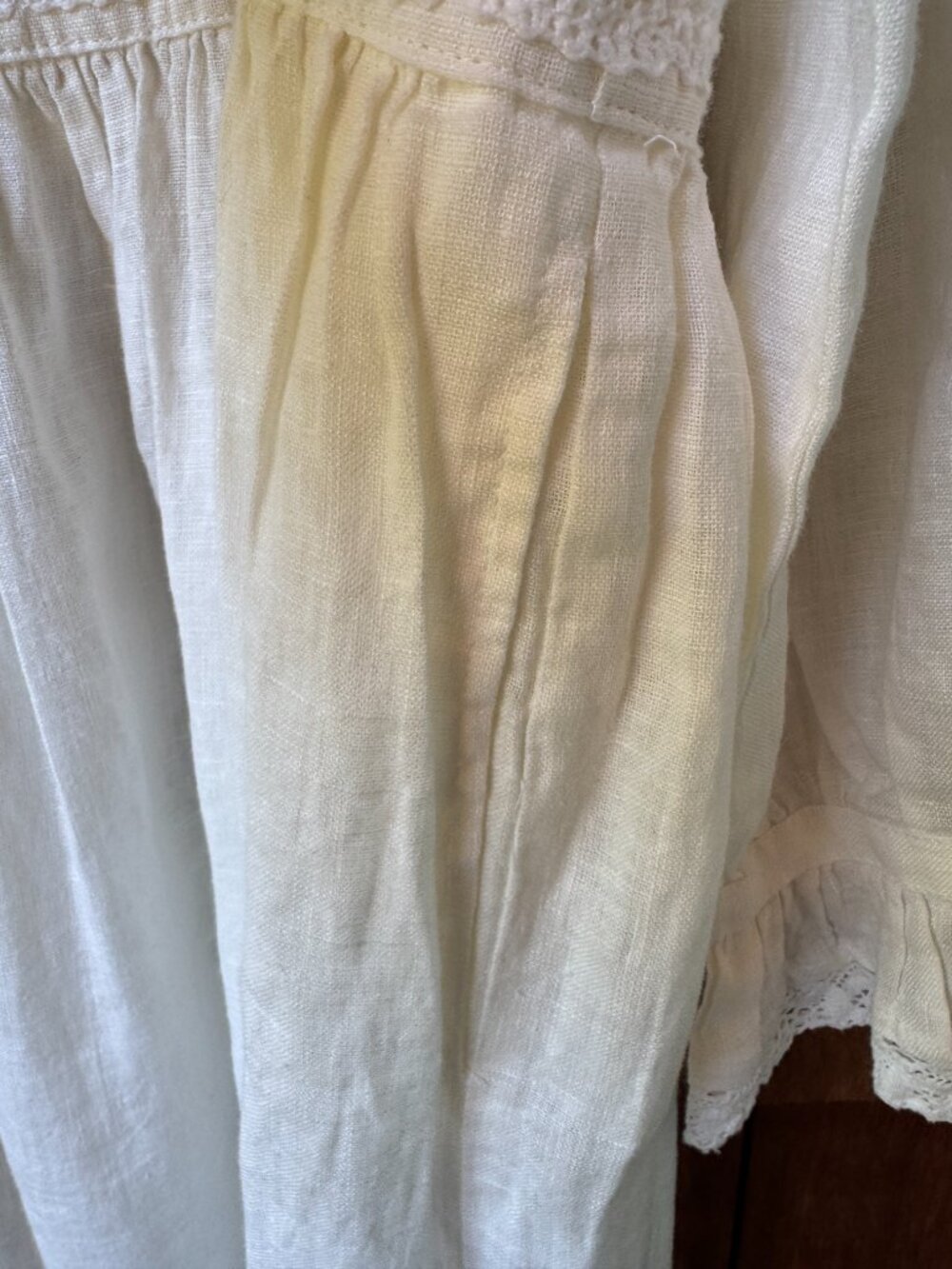 Vintage Romantic Edwardian White Linen and Lace Midi Dress in Women's Large - Picture 9 of 12